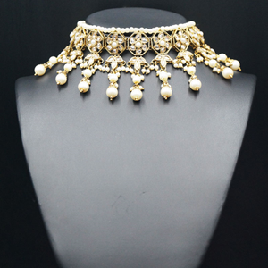 Yukta Gold Polki & White Pearl Choker Necklace Set - Antique Gold