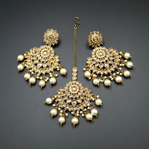 Shanta Gold Polki Stone Choker Necklace Set - Antique Gold