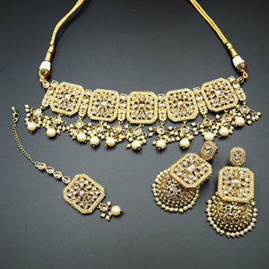 Oshin Gold Polki Necklace Set - AntiqueGold