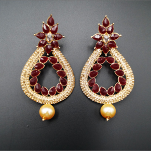 Azha- Maroon/ Gold Diamante Earrings set - Gold