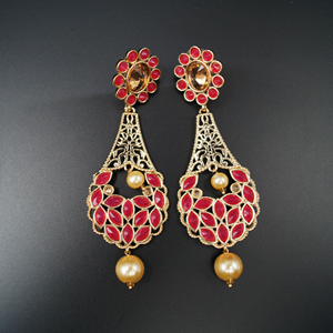 Binita Pink & Gold Polki Stone Earrings - Gold