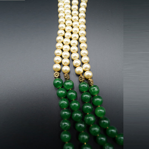 Aakav -Champagne Pearl/Green Beads Groom Sherwani Haar - Gold