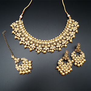 Salina Gold Polki Necklace Set - Antique Gold