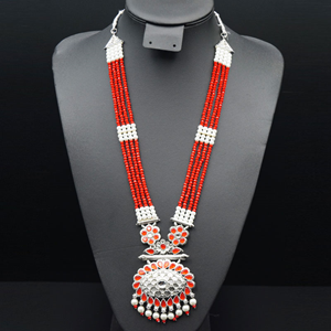 Akuti Red/Diamante Medium Necklace Set - Silver