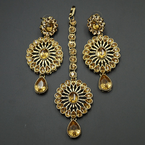Maitri- Gold Diamante Rani Haar Set - Antique Gold