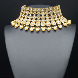 Himaja - Gold Polki Choker Necklace Set - Antique Gold