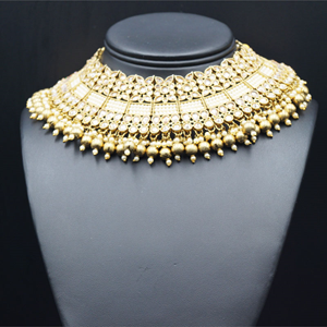 Jafin - Gold Polki Choker Necklace Set - Antique Gold