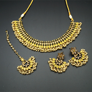 Oorja - Gold Polki/Yellow Necklace Set - Antique Gold