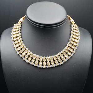 Rhodas -Gold Polki/Grey Beads Necklace Set - Antique Gold
