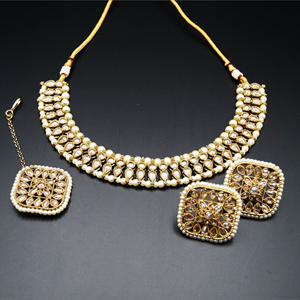 Rhodas -Gold Polki/Pearl Necklace Set - Antique Gold