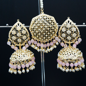 Metja - Baby Pink  Earring Tikka Set - Gold