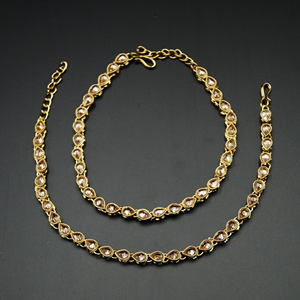 Nira -Gold Polki Stone Ghungroo Payals - Antique Gold