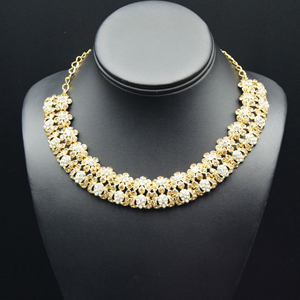 Ketki- Gold /White Diamante Necklace Set - Gold