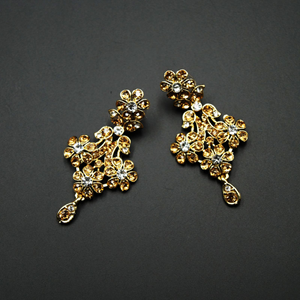 Naaz- Gold /White Diamante Necklace Set - Gold