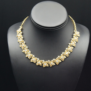 Watika- Gold /White Diamante Necklace Set - Gold