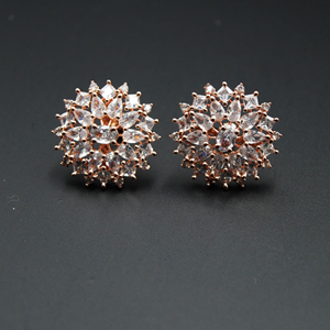 Nora-White Cubic Zirconia Stone Earrings -Rose Gold