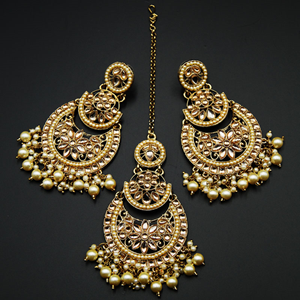 Moka - Gold  Kundan Stone Earring Tikka Set - Gold