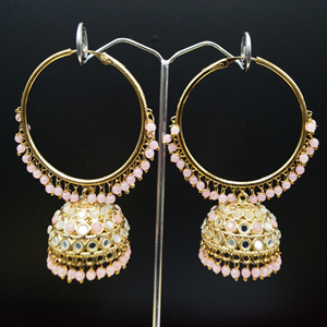 Eboni- Baby Pink  (Hoop) Bali Earrings -Antique Gold