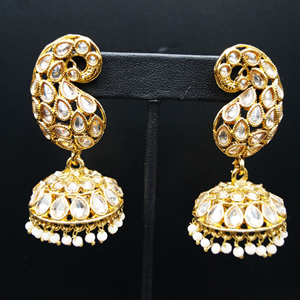 Warda -Gold Polki Stone /Nude Beads Jhumka- Antique Gold