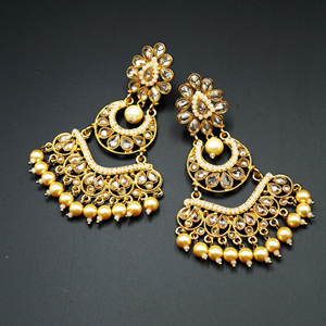 Ujwal -Gold Polki Stone/Peach Beads Earrings - Antique Gold