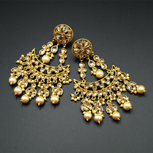 Idaya-Gold Polki Stone Earrings - Antique Gold