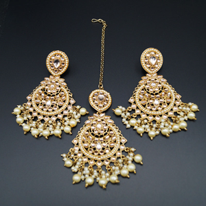 Shammi - Gold Kundan Earring Tikka Set - Antique Gold