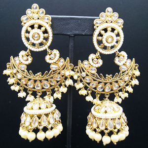 Daarun-Gold Polki Stone/Pearl Jhumka Earrings- Antique Gold