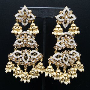 Hari -Gold Polki Stone/Grey Beads Jhumka Earrings - Antique Gold