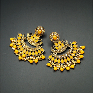 Ganak- Mango & Gold  Diamante Stone Earrings - Antique Gold