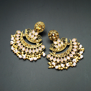 Ganak- Baby Pink & Gold  Diamante Stone Earrings - Antique Gold