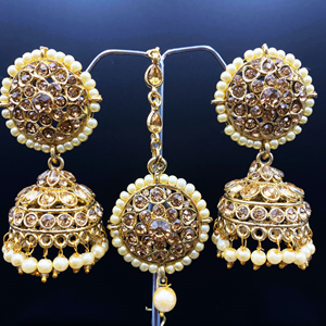 Aani Gold Diamante Jhumka Earring Tikka Set - Gold