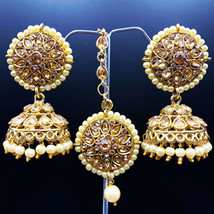 Tapi Gold Kundan Jhumka Earring Tikka Set - Gold