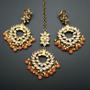 Koe Peach Earring Tikka Set - Antique Gold
