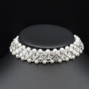 Fiya White Polki Stone Choker Necklace Set - Silver