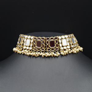 Tia White Mirror Choker Necklace Set - Antique Gold