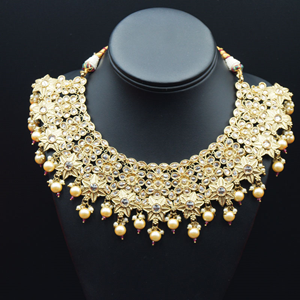  Dama Gold Polki Stone  Necklace Set - Antique Gold