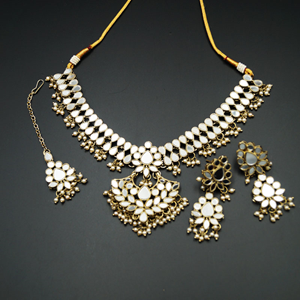 Raah White Mirror Necklace Set - Antique Gold