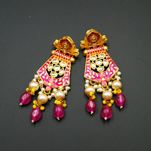 Vasu Kundan Meenakari Hot Pink Necklace Set - Gold