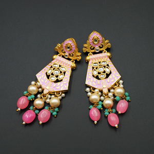 Vasu Kundan Meenakari Baby Pink/Mint Necklace Set - Gold