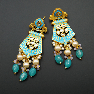 Vasu Kundan Meenakari Turquoise Necklace Set - Gold