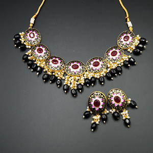 Loa Meenakari Black Necklace Set - Gold