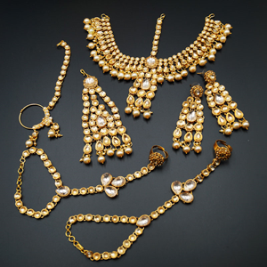 Gina Gold Polki Stone & Pearl Bridal Set - Gold