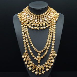 Gina Gold Polki Stone & Pearl Bridal Set - Gold