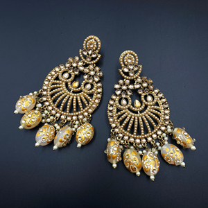 Ramn Gold Kundan Stone/Gold Drop Earrings - Antique Gold