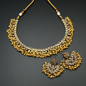 Baya Gold Polki Stone Necklace Set - Antique Gold