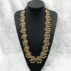 Gatik Gold Polki Stone Long Necklace Set - Antique Gold