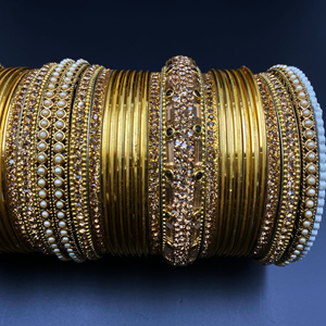 Biju Gold Diamante Bangle Set - Gold