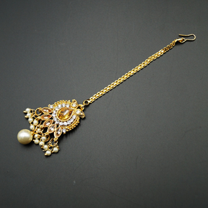 Wira Gold/White Diamante Stone Tikka - Gold