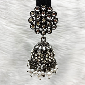 Eki White Stone Jhumka - Gun Metal