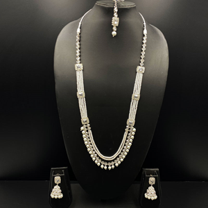 Yaja White Polki Stone Rani Haar Set - Silver